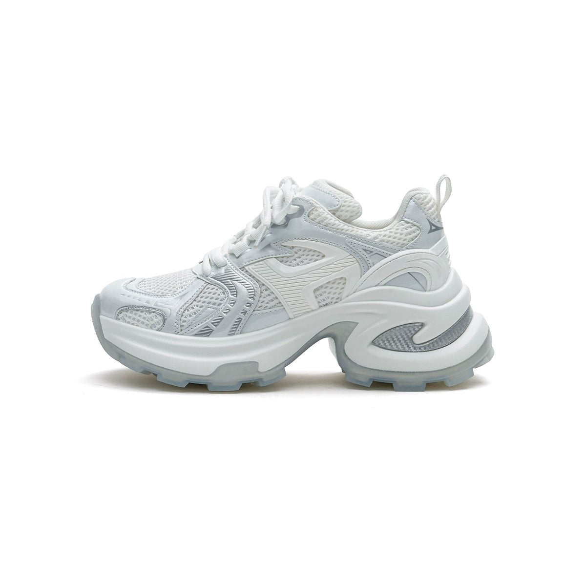 Women's Breathable Mesh Platform Sneakers – Metallic Sculpted Sole Trainers