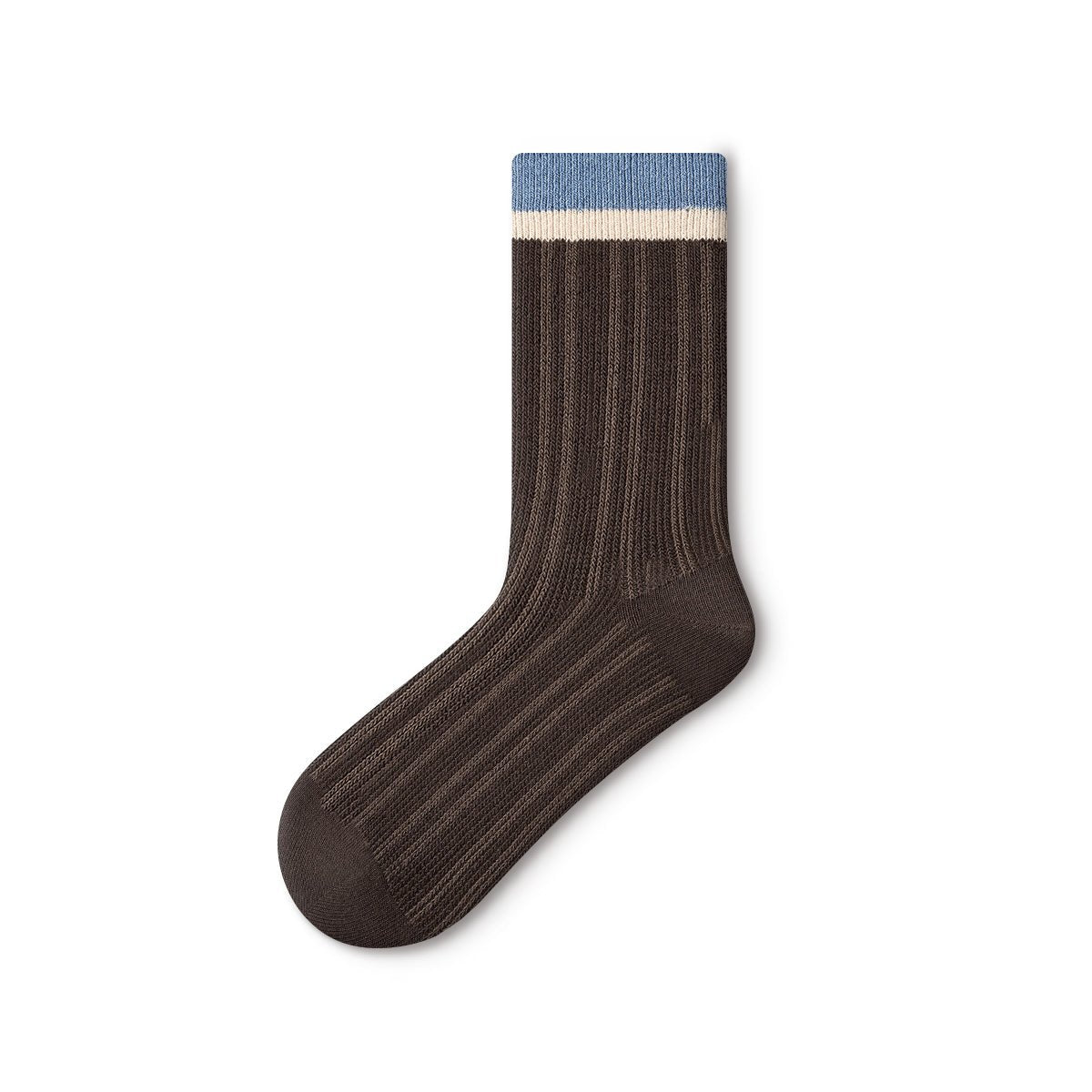 Classic Brown & Blue Patterned Mid - Calf Socks – Women's 5 - Pair All - Season Crew Set