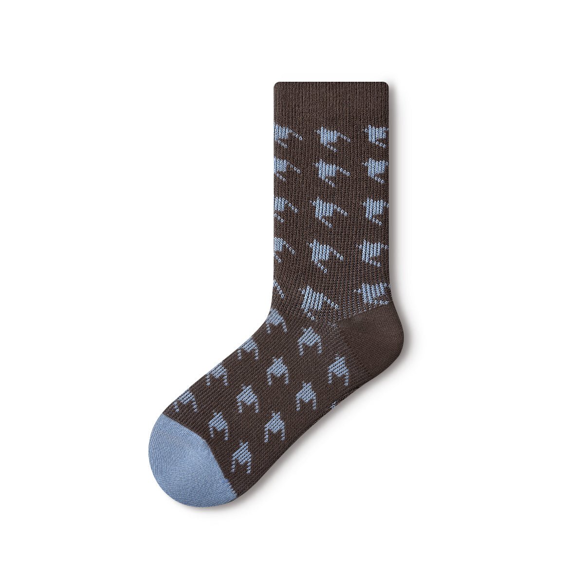 Classic Brown & Blue Patterned Mid - Calf Socks – Women's 5 - Pair All - Season Crew Set