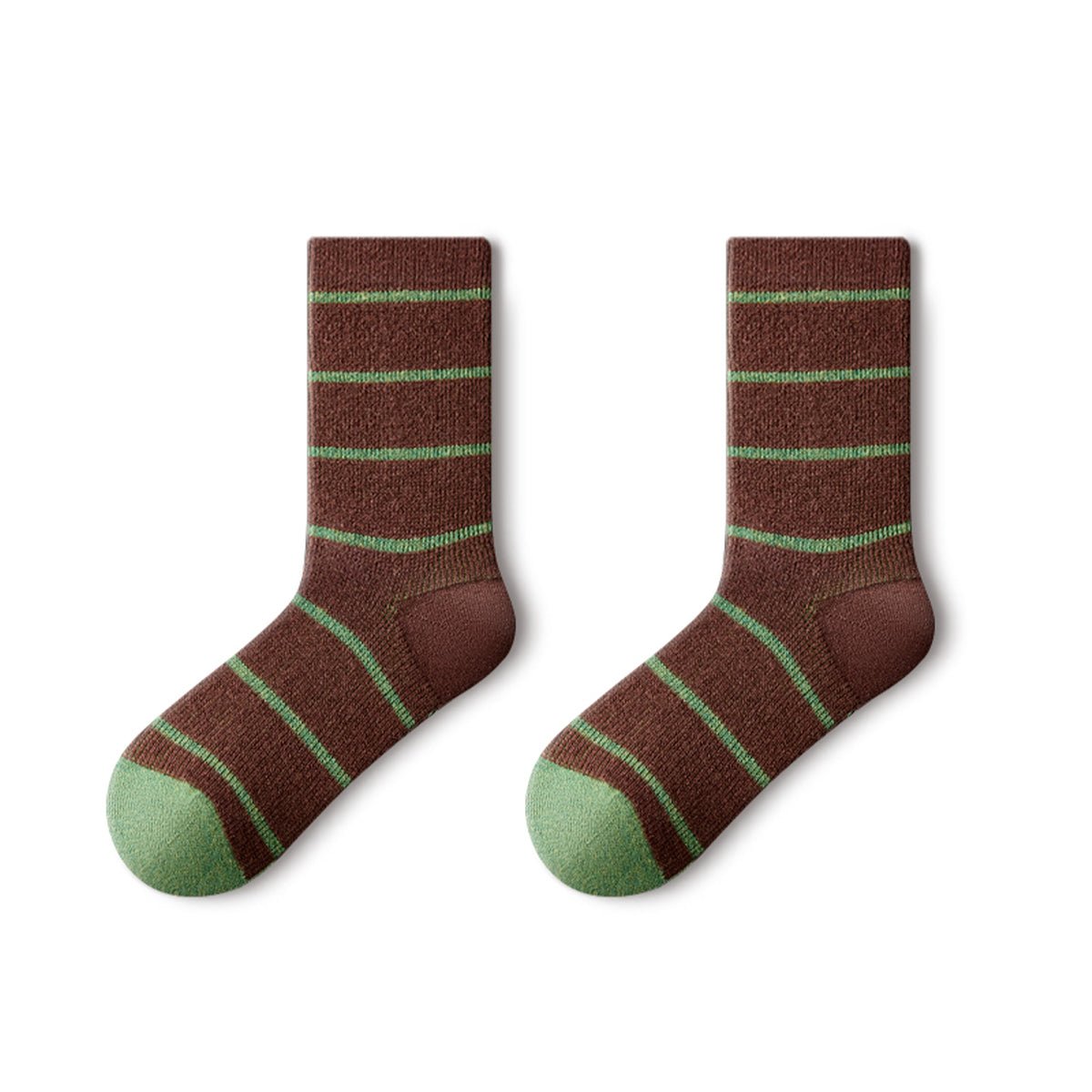Brown & Green Wool Patterned Mid - Calf Socks – Women's 4 - Pair Winter Set