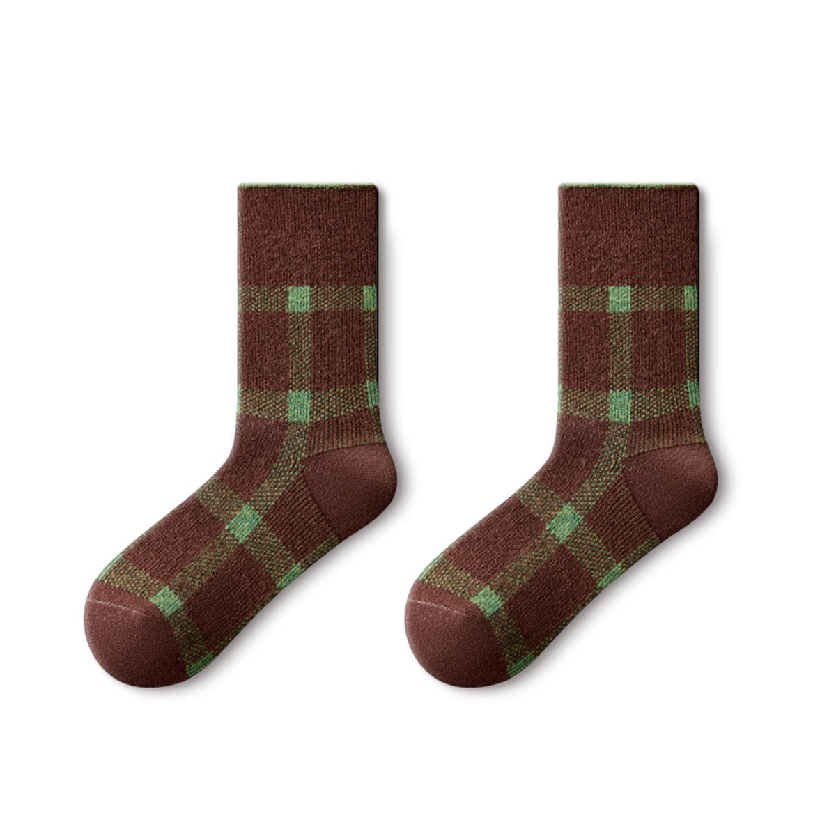 Brown & Green Wool Patterned Mid - Calf Socks – Women's 4 - Pair Winter Set