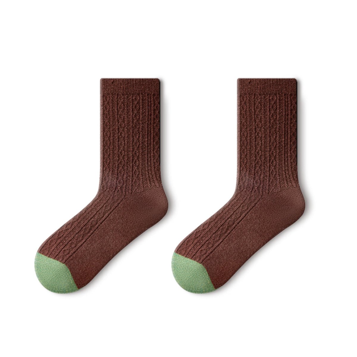 Brown & Green Wool Patterned Mid - Calf Socks – Women's 4 - Pair Winter Set