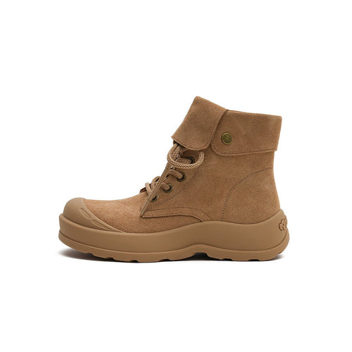 Women's Brown Suede Fold - Over Motorcycle Boots – Chunky Sole Lace - Up Boots