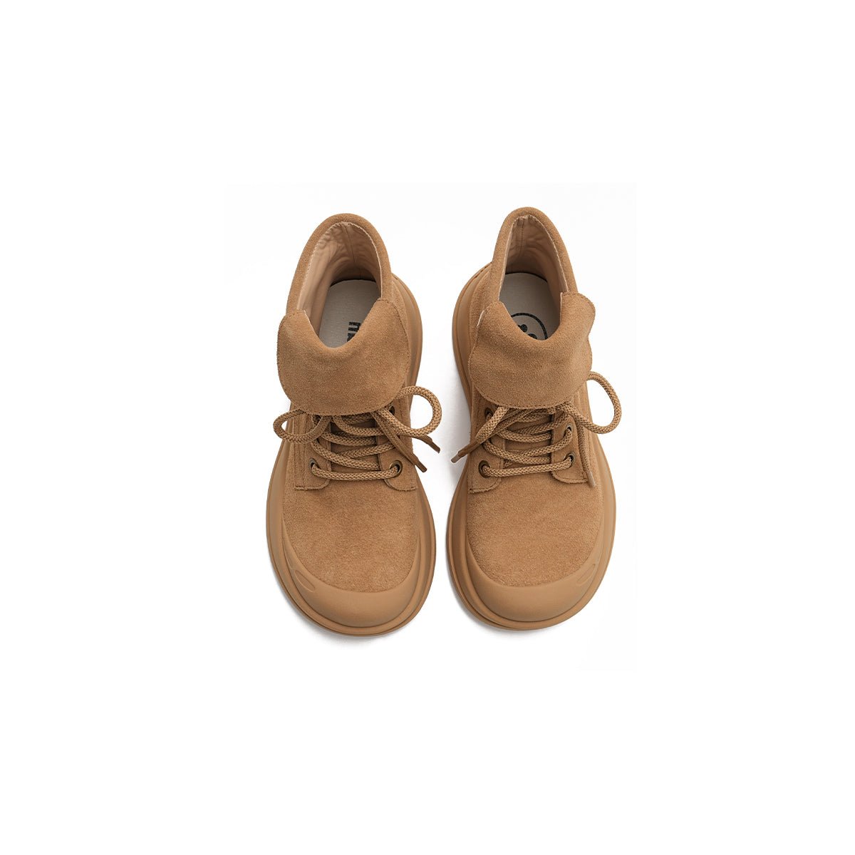 Women's Brown Suede Fold - Over Motorcycle Boots – Chunky Sole Lace - Up Boots