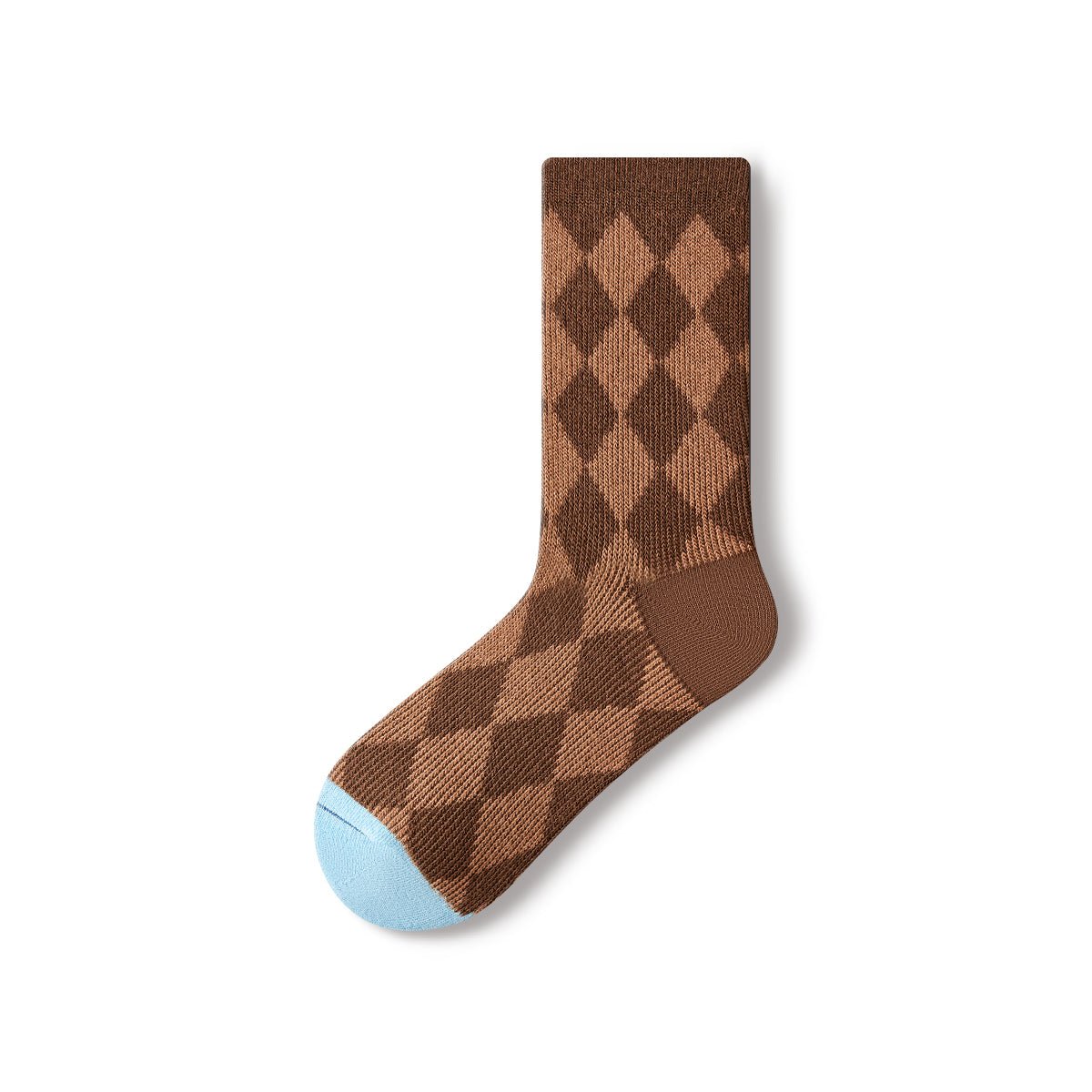 Chocolate Brown & Powder Blue Patterned Mid - Calf Socks – Women's 5 - Pair All - Season Universal Set