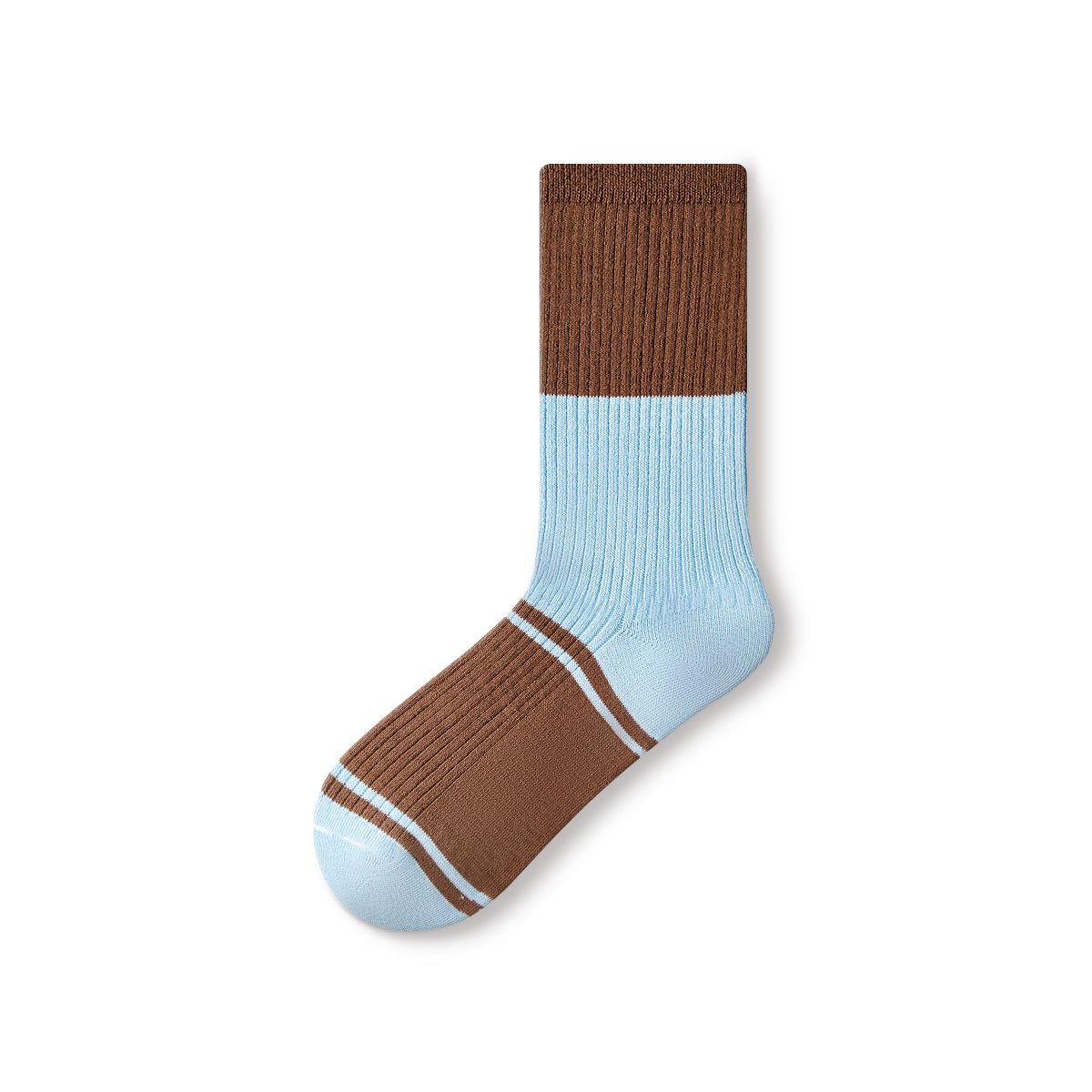 Chocolate Brown & Powder Blue Patterned Mid - Calf Socks – Women's 5 - Pair All - Season Universal Set
