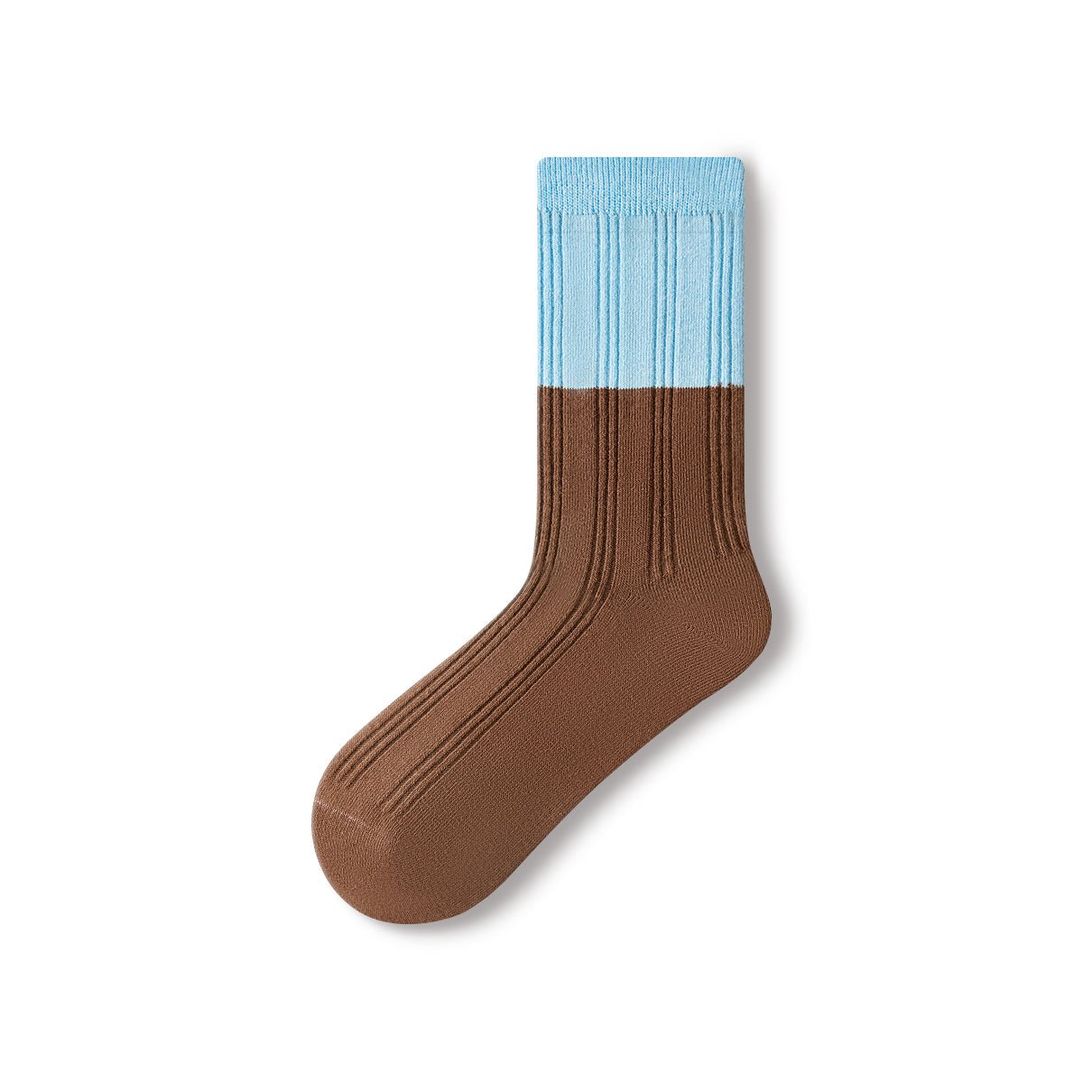 Chocolate Brown & Powder Blue Patterned Mid - Calf Socks – Women's 5 - Pair All - Season Universal Set