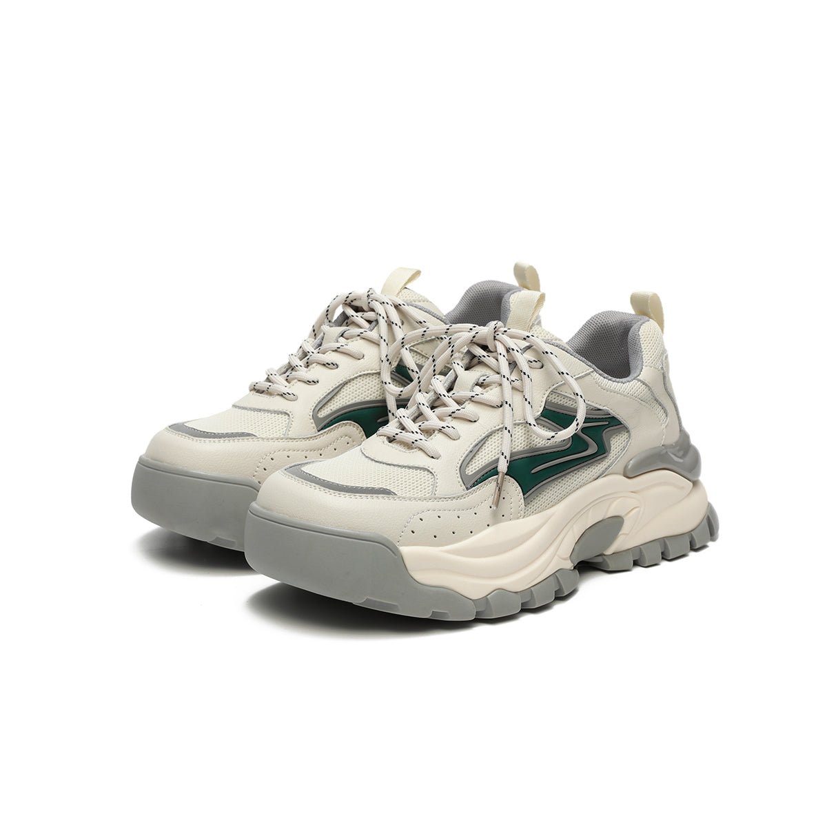 Women's Chunky Platform Sneakers with Green Wave Accent