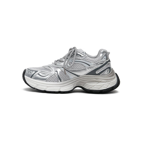 Women's Chunky Thick - Sole Running Shoes – Metallic Mesh Sculpted Trainers