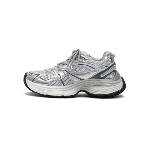 Women's Chunky Thick-Sole Running Shoes – Metallic Mesh Sculpted Trainers