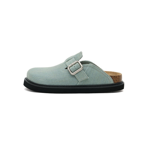 Women's Closed - Toe Slip - On Flat Mules – Canvas Cork Buckle Clogs