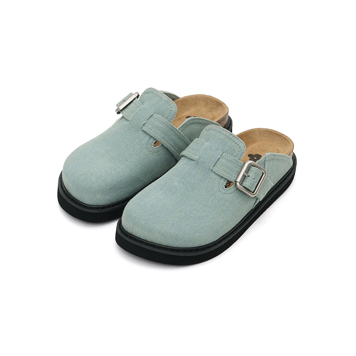 Women's Closed - Toe Slip - On Flat Mules – Canvas Cork Buckle Clogs