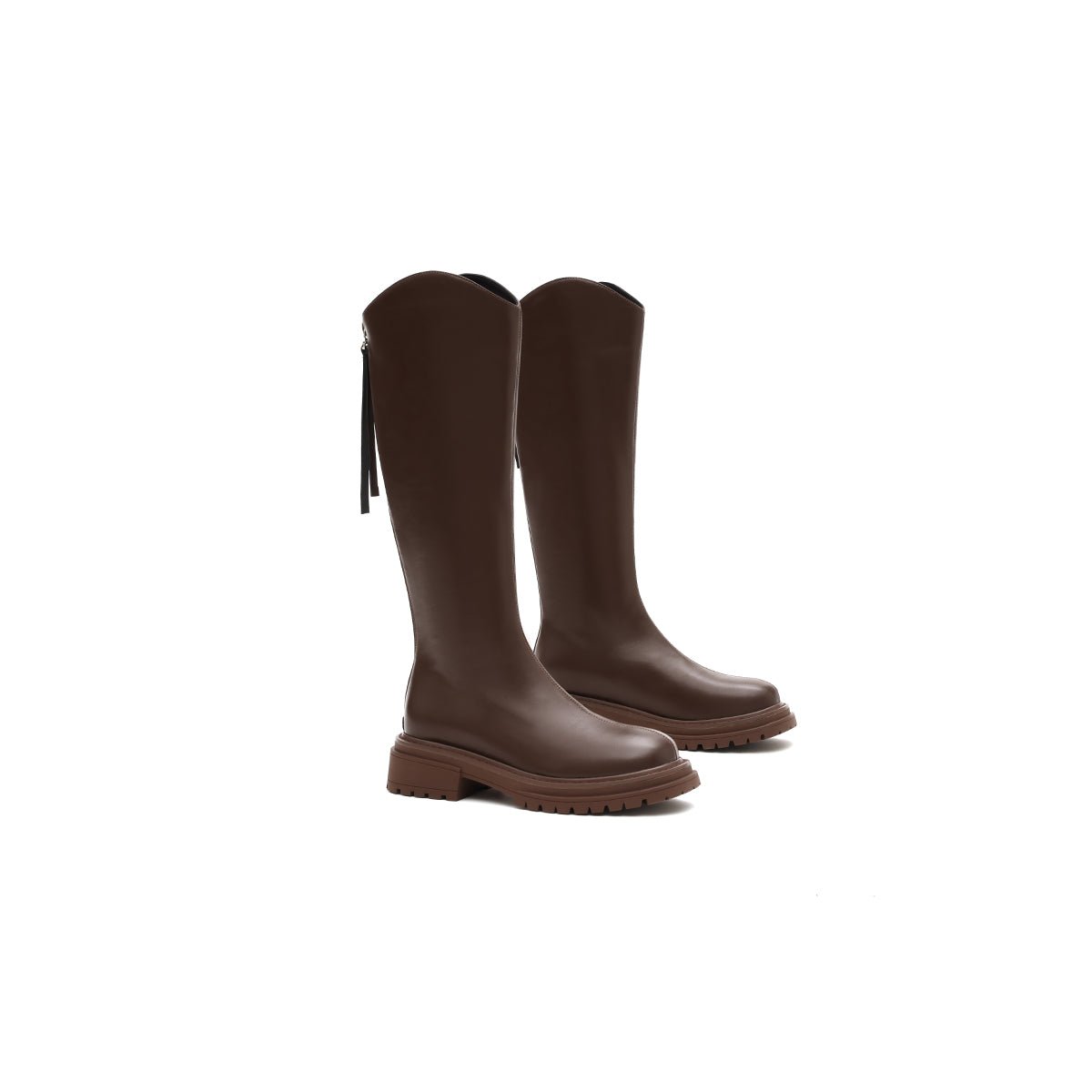 Women's Coffee Leather Knee - High Riding Boots