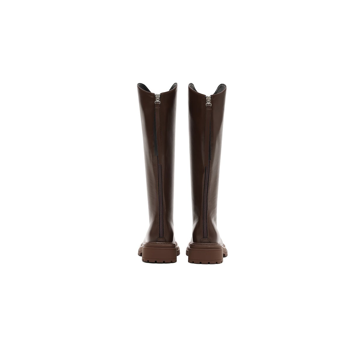 Women's Coffee Leather Knee - High Riding Boots