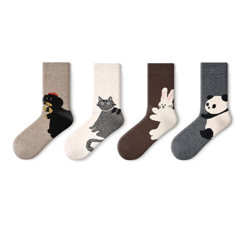 Cozy Winter Animal Wool Mid - Calf Socks – Women's 4 - Pair Cold - Weather Set