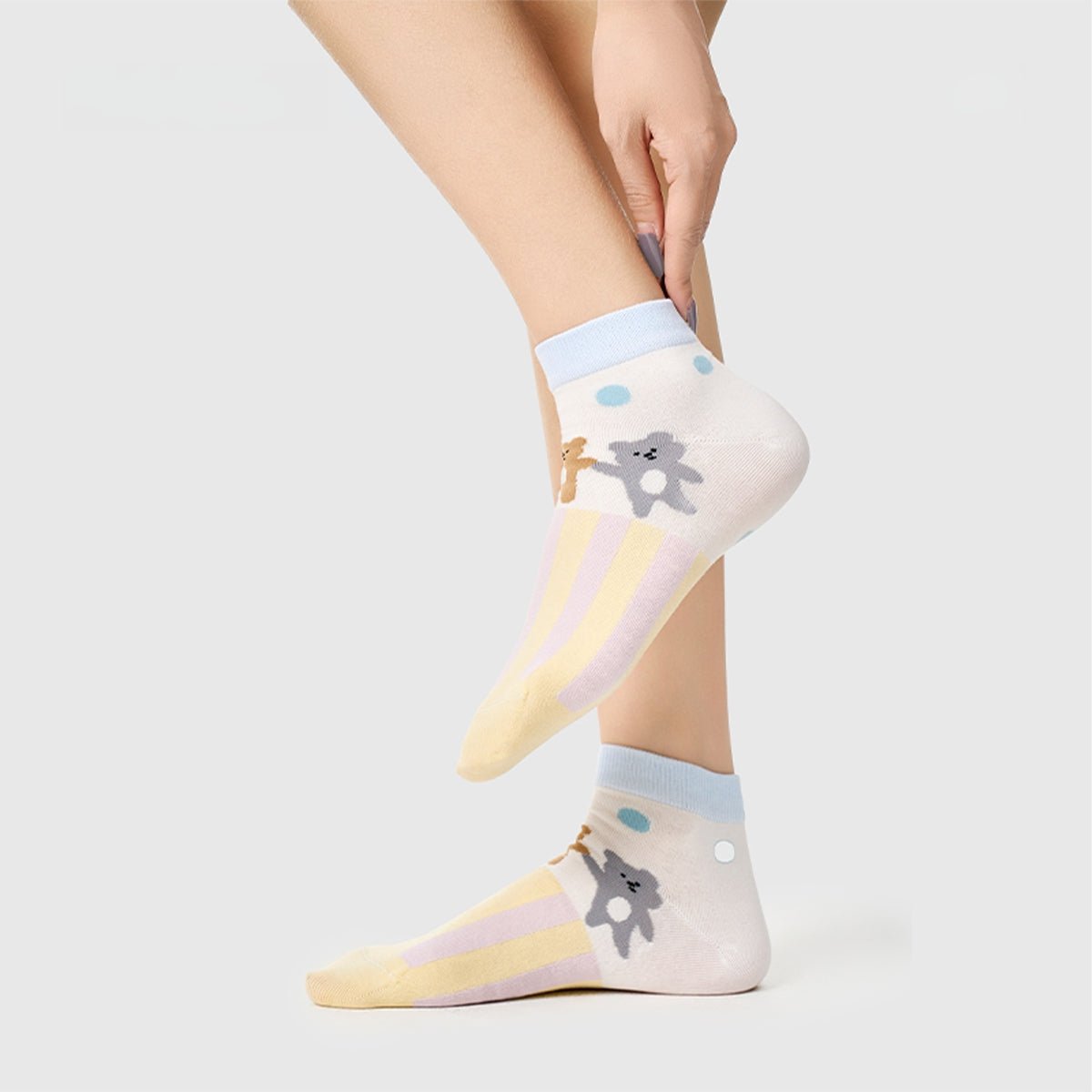 Cute Pastel Animal Illustration Ankle Socks – Women's 5 - Pair Thin Summer Set