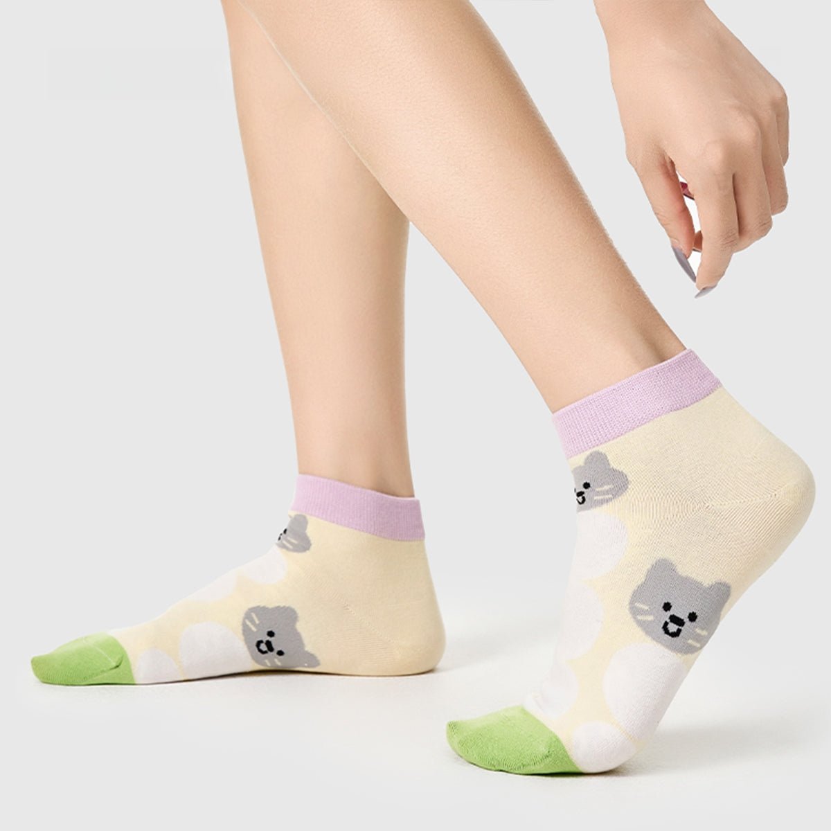 Cute Pastel Animal Illustration Ankle Socks – Women's 5 - Pair Thin Summer Set