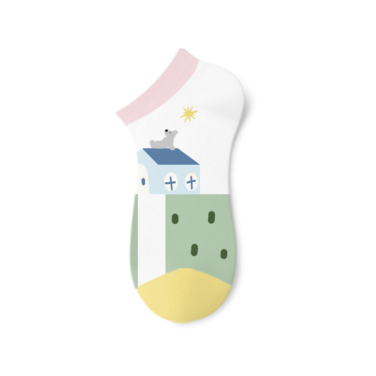 Cute Pastel Animal Illustration Ankle Socks – Women's 5 - Pair Thin Summer Set
