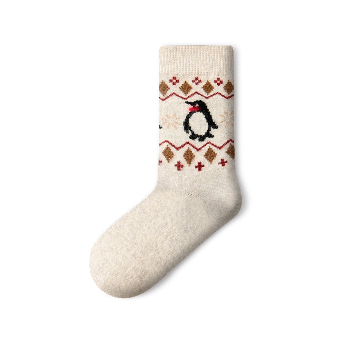 Cute Penguin Fair Isle Wool Mid - Calf Socks – Women's 4 - Pair Winter Set