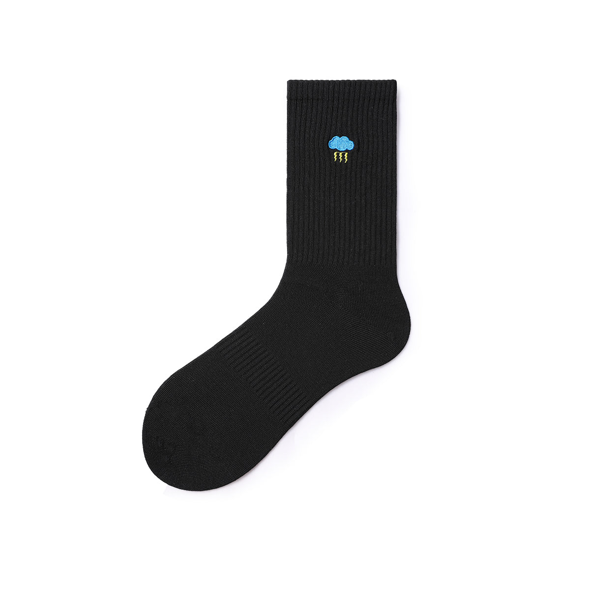 Cute Weather Embroidered Black Mid - Calf Socks – Women's 5 - Pair All - Season Crew Set