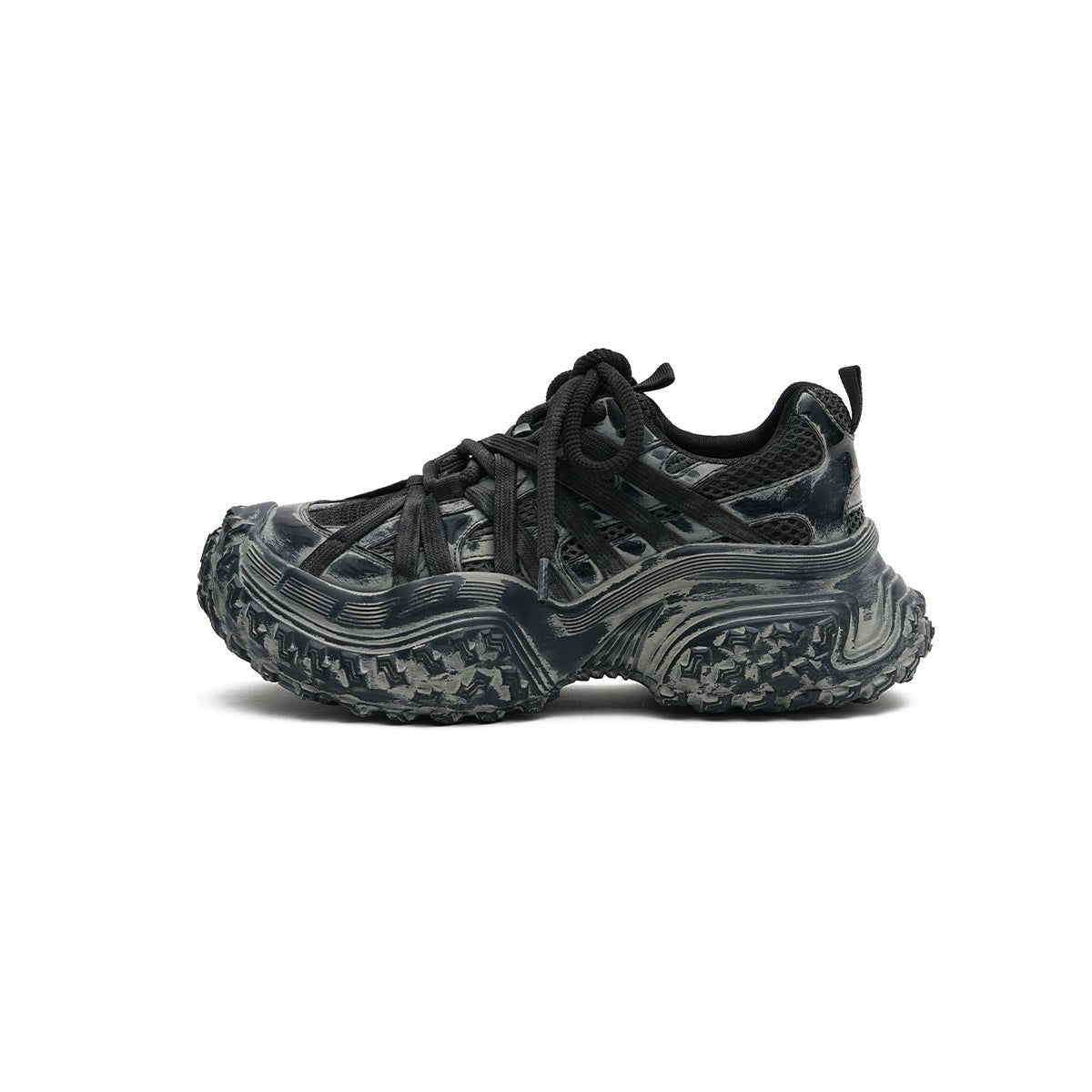 Women's Distressed Chunky Platform Sneakers – Caged Lace - Up Trainers