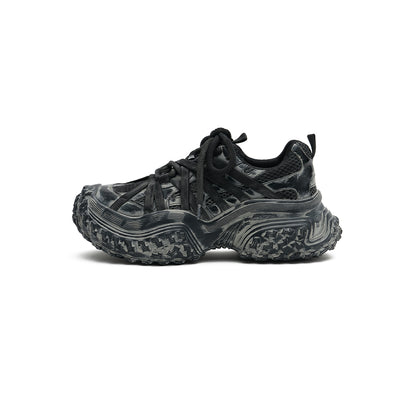 Women's Distressed Chunky Platform Sneakers – Caged Lace-Up Trainers