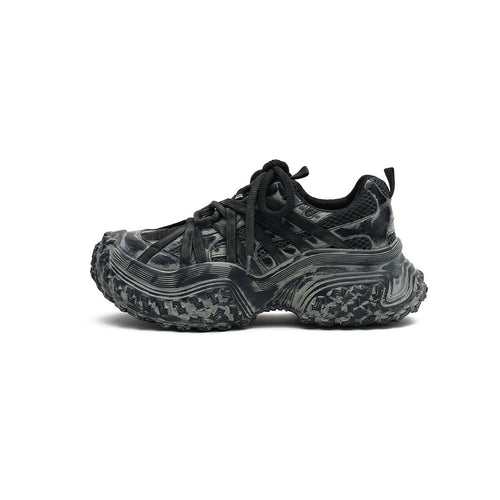 Women's Distressed Chunky Platform Sneakers – Caged Lace - Up Trainers
