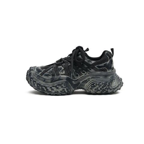 Women's Distressed Chunky Platform Sneakers – Caged Lace-Up Trainers