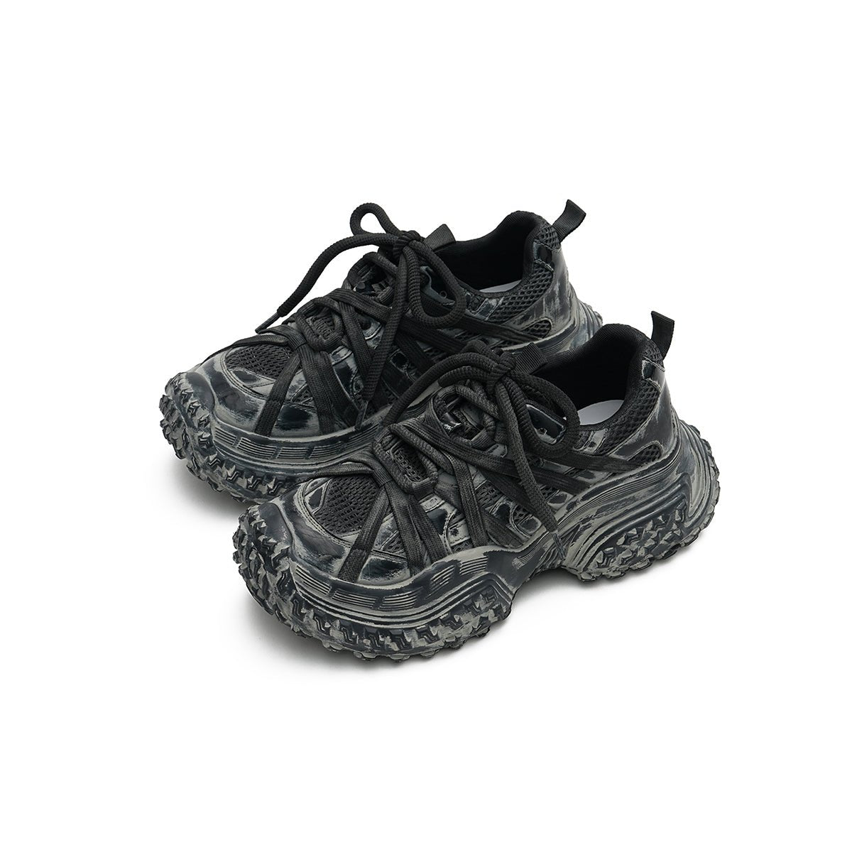 Women's Distressed Chunky Platform Sneakers – Caged Lace - Up Trainers