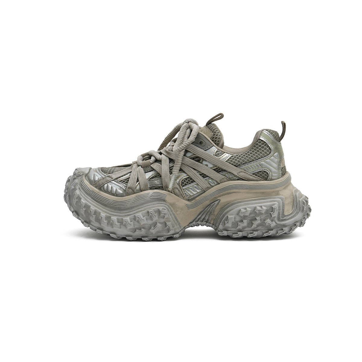 Women's Distressed Chunky Platform Sneakers – Caged Lace - Up Trainers