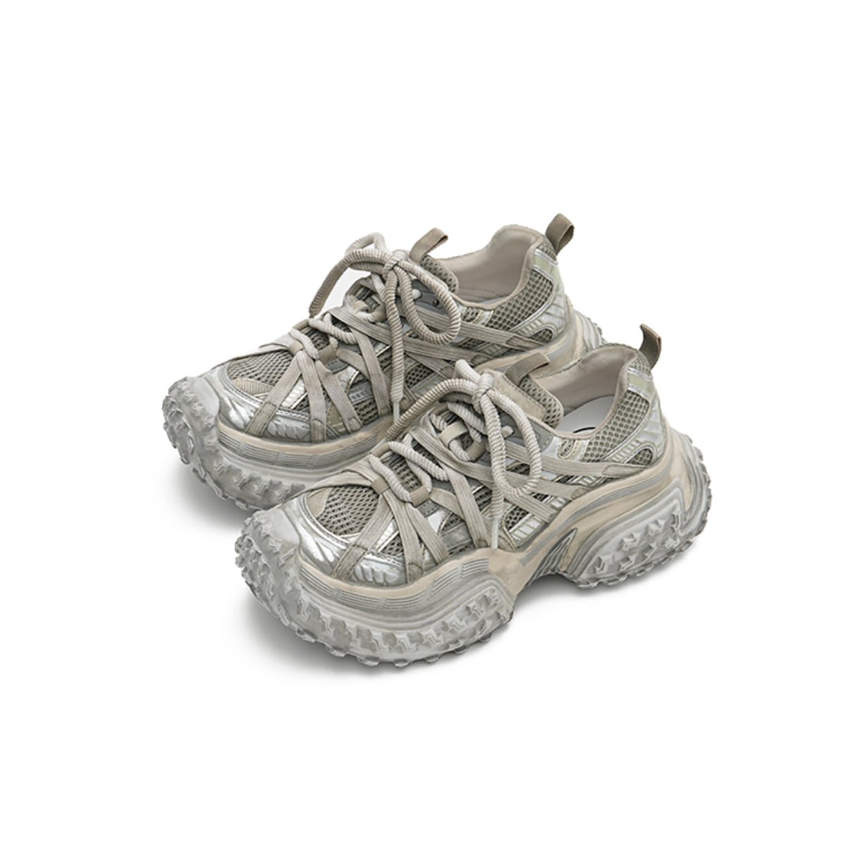 Women's Distressed Chunky Platform Sneakers – Caged Lace - Up Trainers