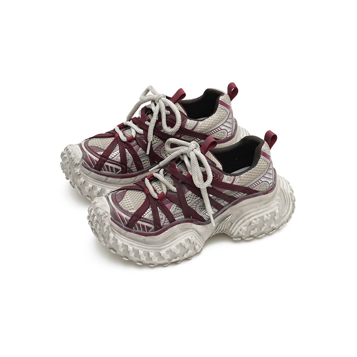 Women's Distressed Chunky Platform Sneakers – Caged Lace - Up Trainers