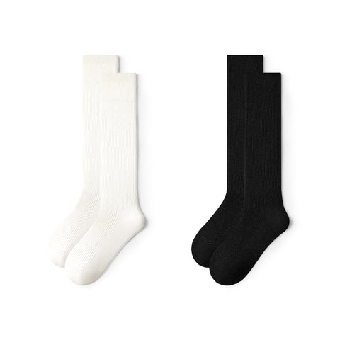 Women's Double-Needle Ribbed Knee-High Socks – 2-Pair All-Season Solid Color Set