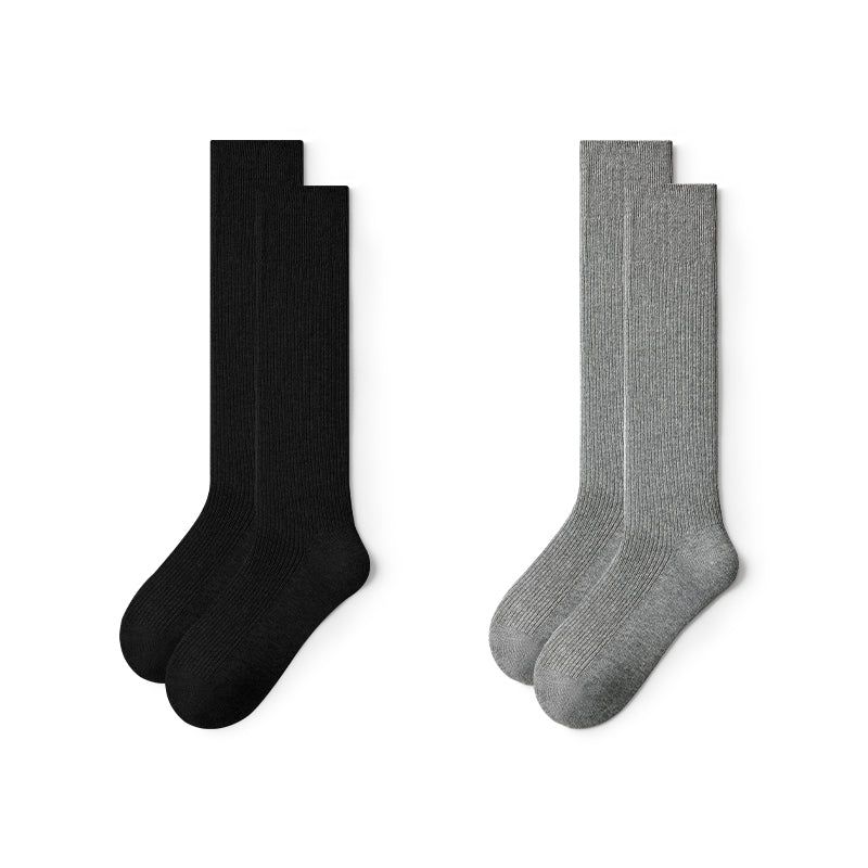 Women's Double - Needle Ribbed Knee - High Socks – 2 - Pair All - Season Solid Color Set