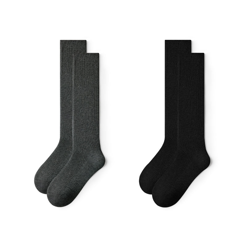 Women's Double - Needle Ribbed Knee - High Socks – 2 - Pair All - Season Solid Color Set