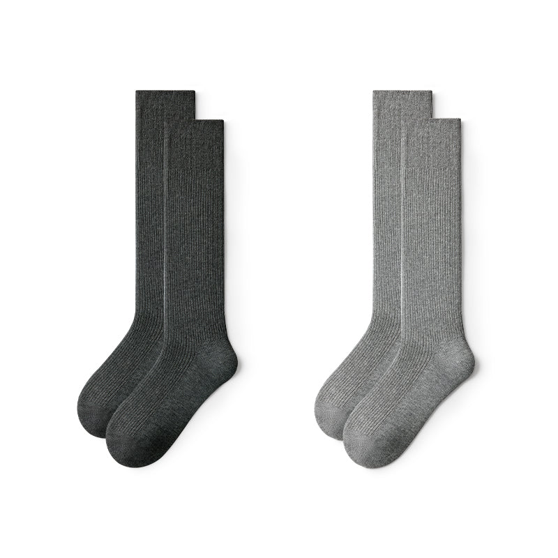 Women's Double - Needle Ribbed Knee - High Socks – 2 - Pair All - Season Solid Color Set
