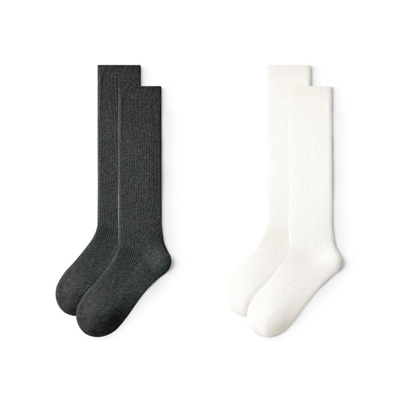 Women's Double - Needle Ribbed Knee - High Socks – 2 - Pair All - Season Solid Color Set