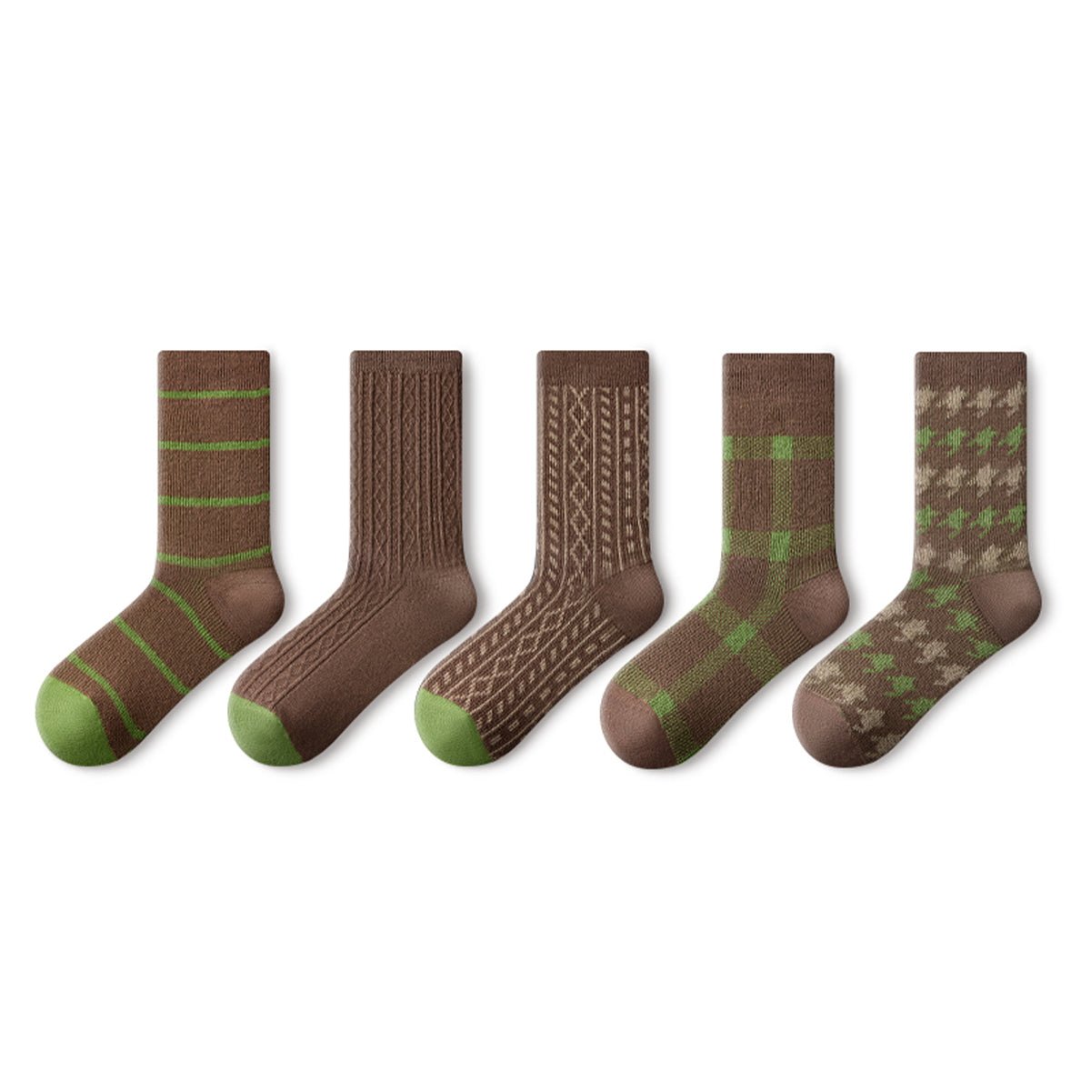 Women's Earth Tone Heritage Pattern Wool Mid - Calf Socks - 5 Pair Winter Set