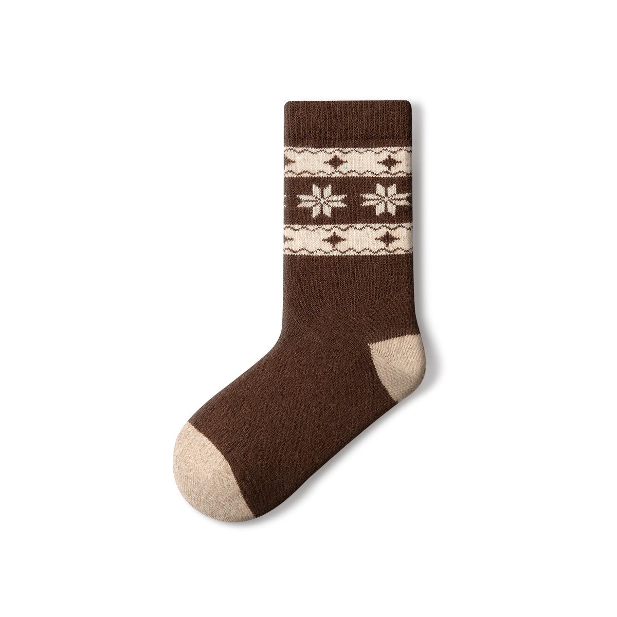 Women's Fair Isle Snowflake Wool Mid - Calf Socks - 4 Pair Winter Set