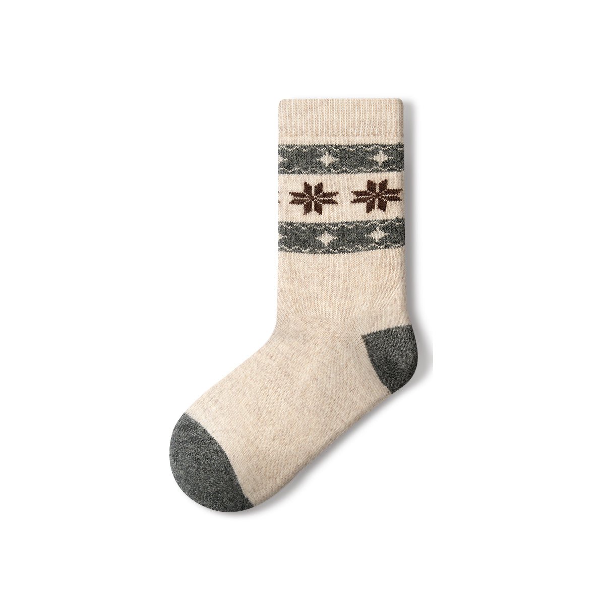 Women's Fair Isle Snowflake Wool Mid - Calf Socks - 4 Pair Winter Set