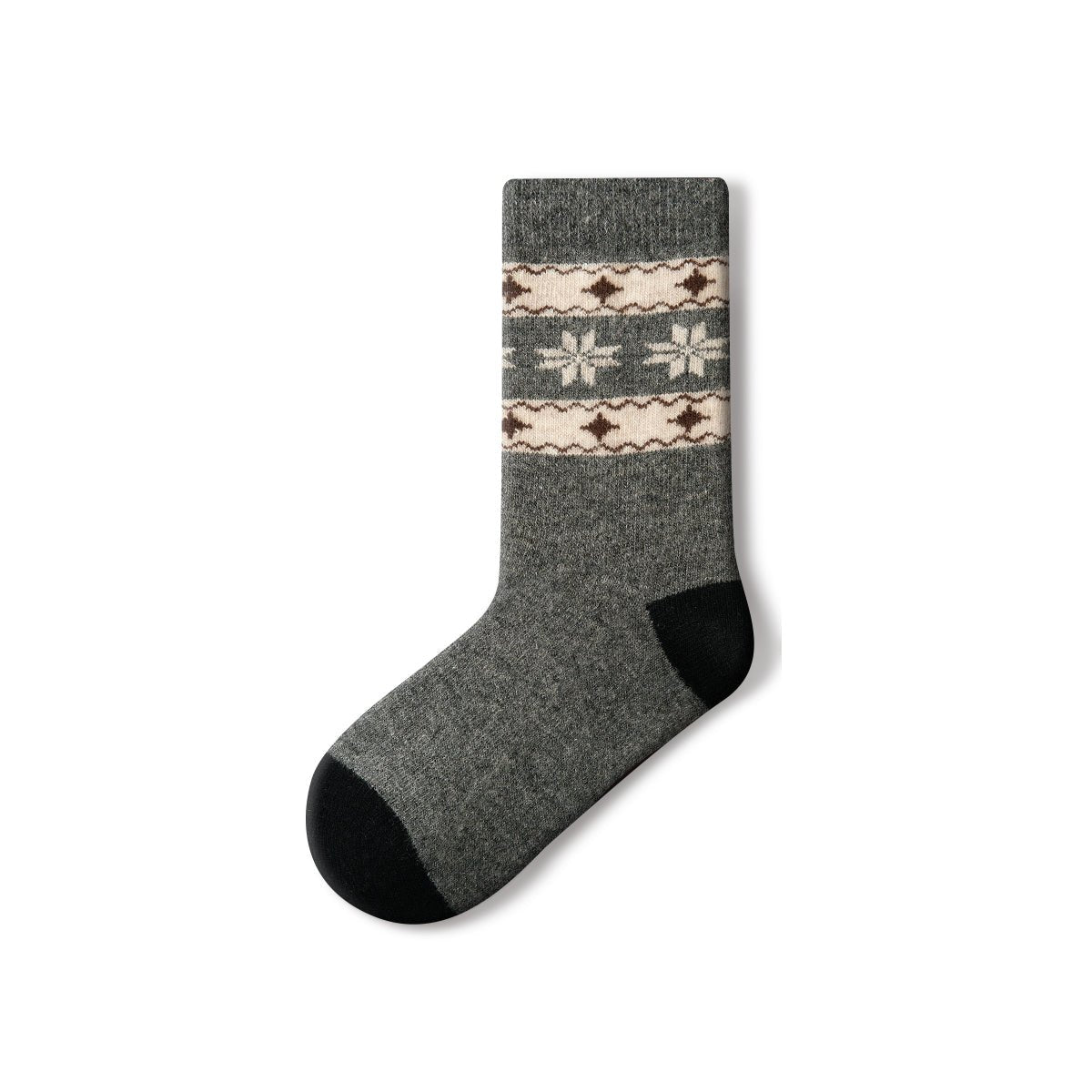 Women's Fair Isle Snowflake Wool Mid - Calf Socks - 4 Pair Winter Set