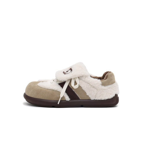 Women's Fleece - Lined Beige Winter Sneakers – Chunky Shearling Trainers