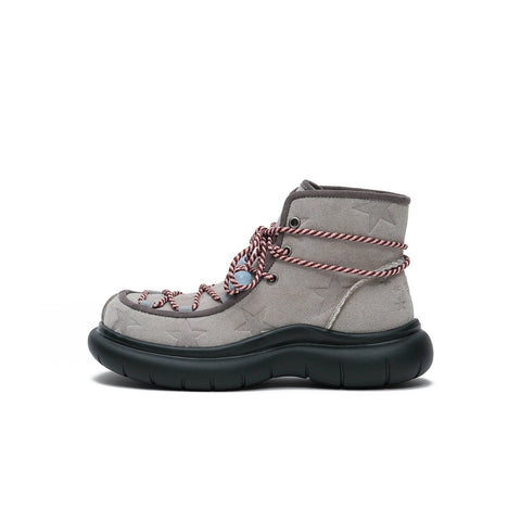 Women's Fleece-Lined Star Suede Platform Ankle Boots – Beaded Rope Lace Chunky Boots
