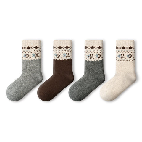 Women's Floral Fair Isle Wool Mid-Calf Socks - 4 Pair Winter Set