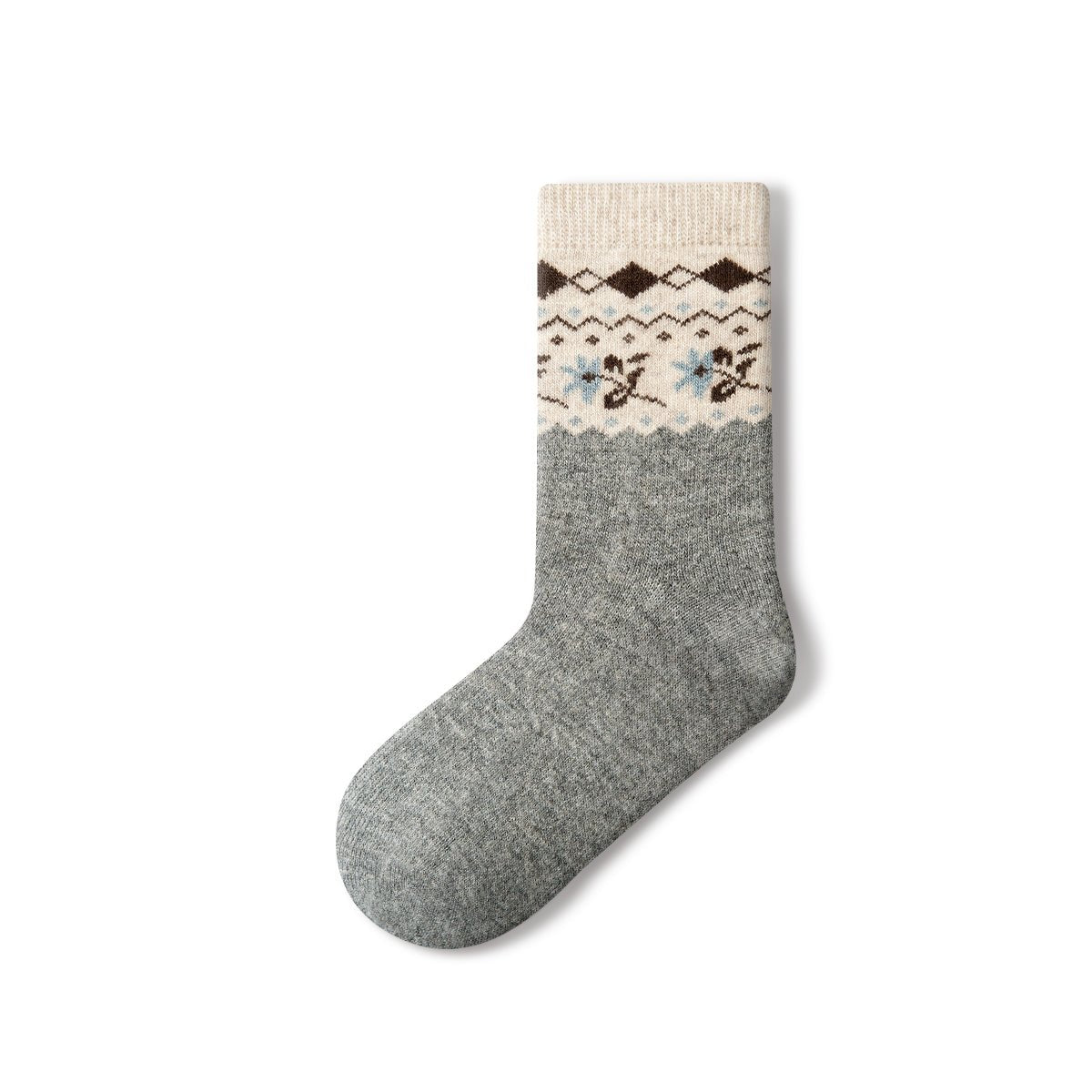 Women's Floral Fair Isle Wool Mid - Calf Socks - 4 Pair Winter Set