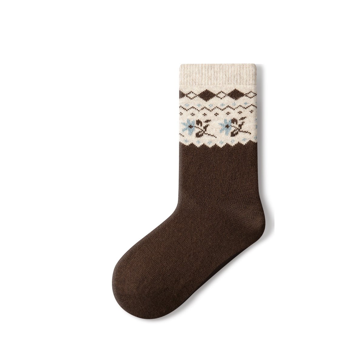 Women's Floral Fair Isle Wool Mid - Calf Socks - 4 Pair Winter Set