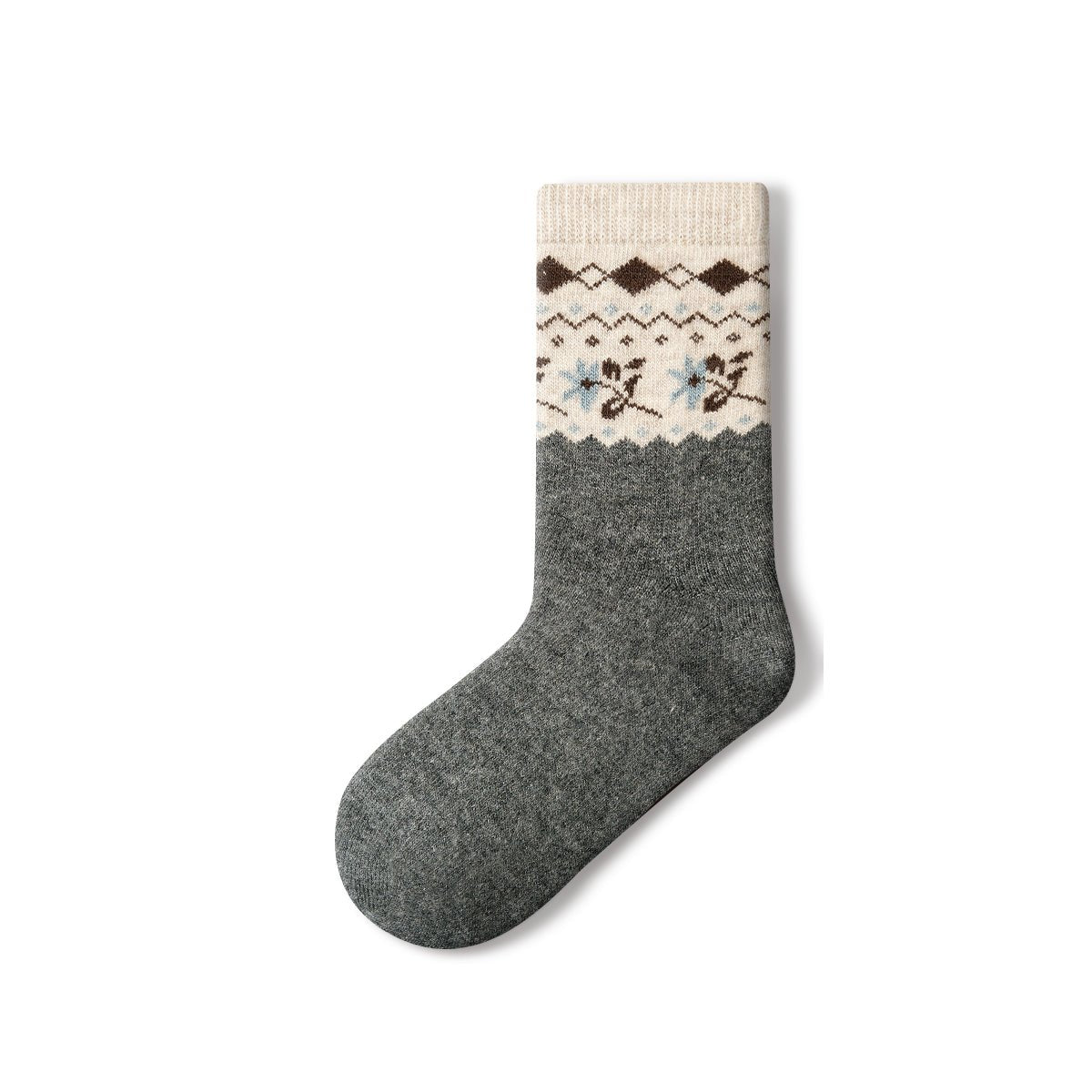 Women's Floral Fair Isle Wool Mid - Calf Socks - 4 Pair Winter Set