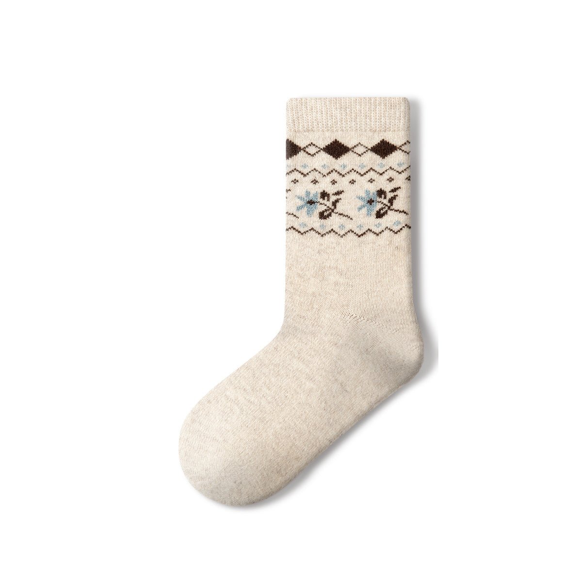 Women's Floral Fair Isle Wool Mid - Calf Socks - 4 Pair Winter Set