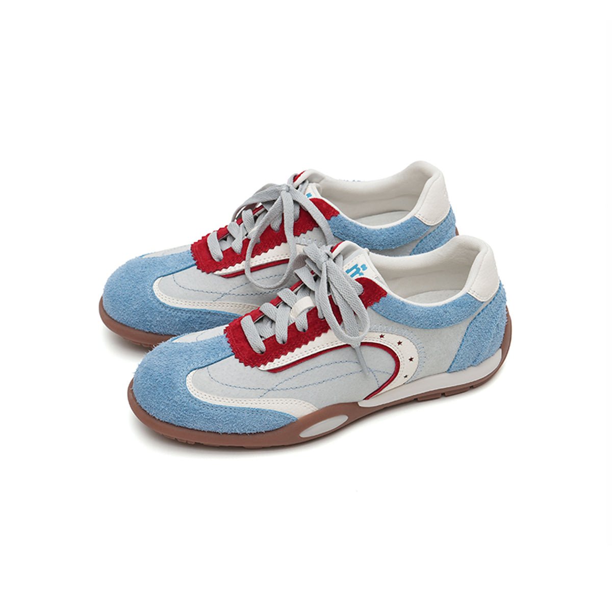Women's Fuzzy Suede Star GAT Flat Sneakers – Retro Colorblock Trainer Shoes