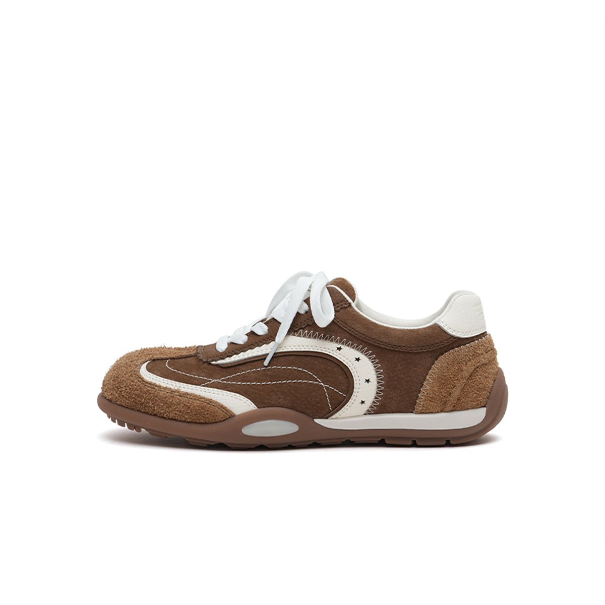 Women's Fuzzy Suede Star GAT Flat Sneakers – Retro Colorblock Trainer Shoes